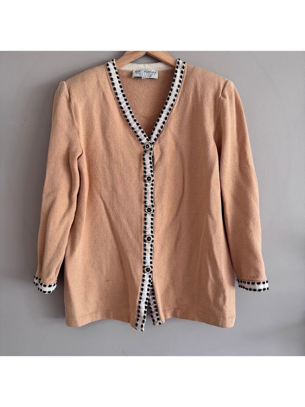 St. John Collection Knit Cardigan Jacket Button Front Yellow Size 12 Made in USA